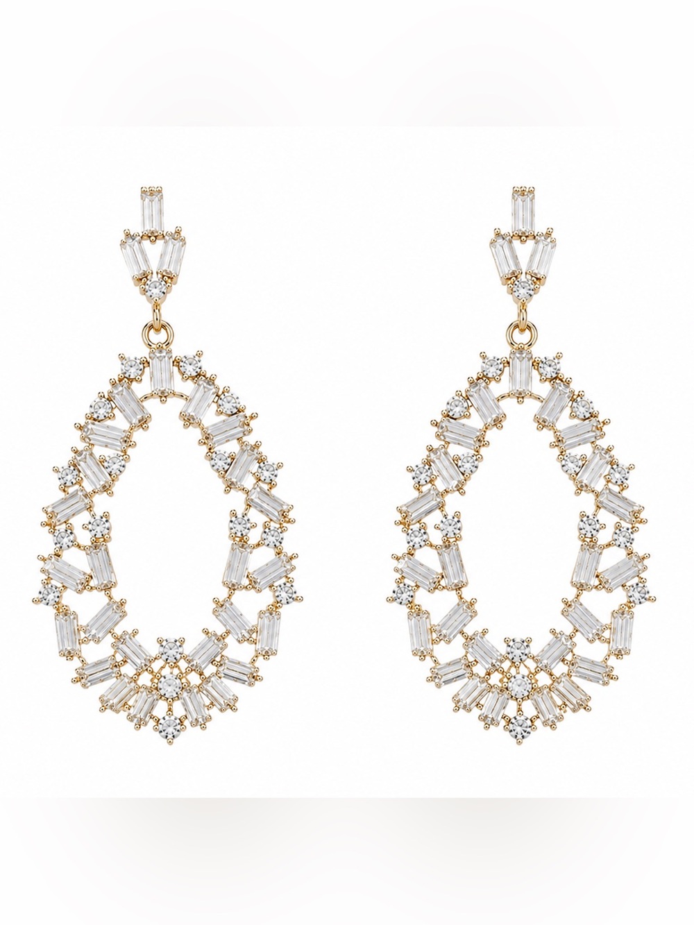 Zara Gold and Clear Crystal Open Teardrop Earrings